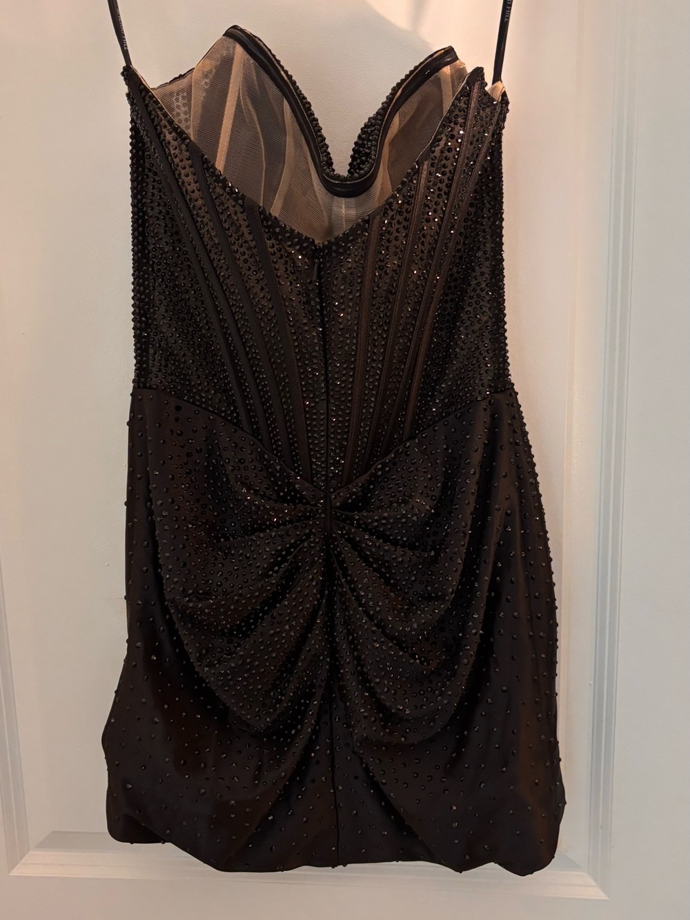 Sherri Hill Black Corset Ruched Mini Dress - Picture 6 of 7